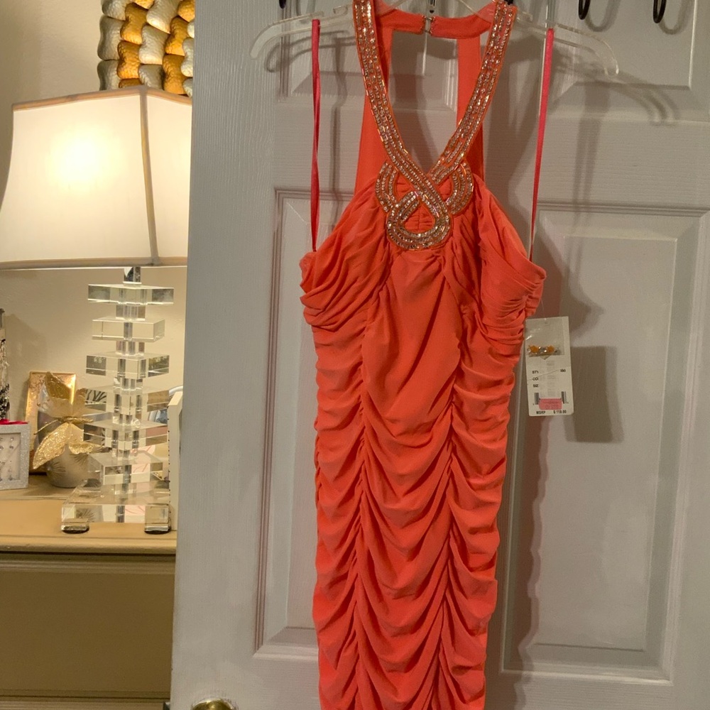 Elegant Coral Ruched Dress